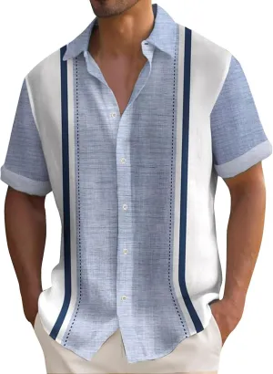 Men's Vintage Bowling Shirt Casual Cuban Shirt Printed Short Sleeve Button Up Shirts Guayabera Shirt Resort Wear