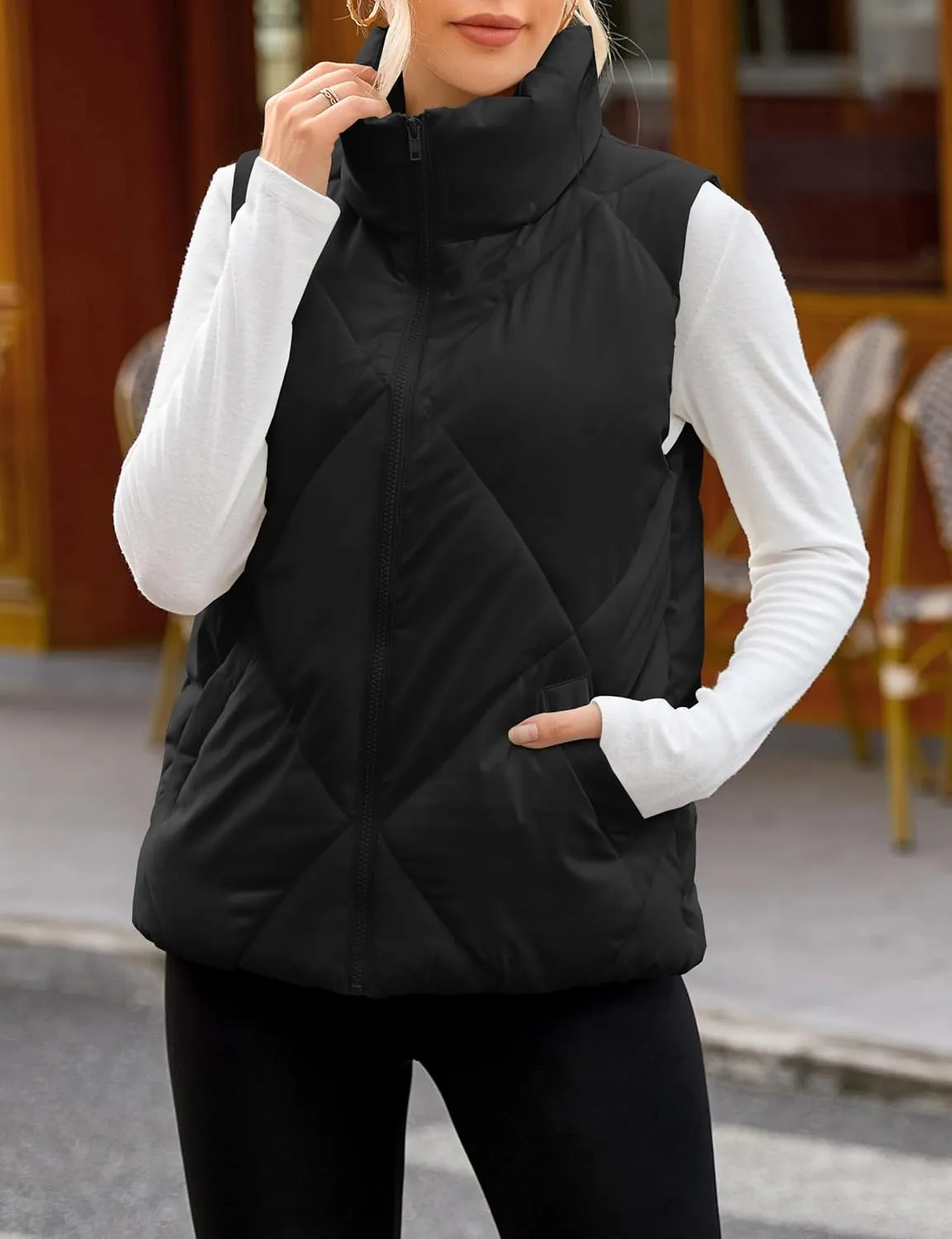 MEROKEETY Womens 2025 Puffer Vest Sleeveless Zip Up Quilted Coat Stand Collar Gilet Jacket With Pockets
