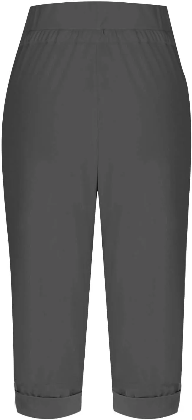 Oplxuo Women Capri Pants High Waisted Drawstring Joggers Knee Length Stretch Lightweight Casual Hiking Pant with Pockets