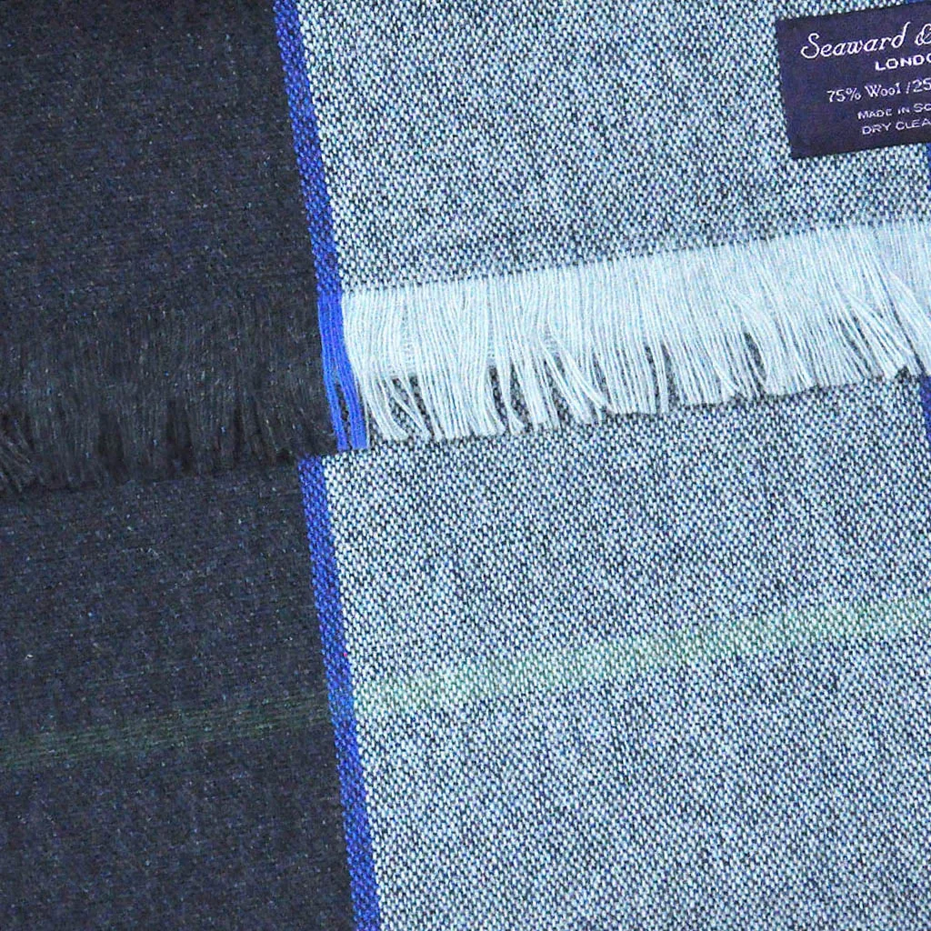 Panels & Stripes Wool & Angora Scarf in Greys & Blues