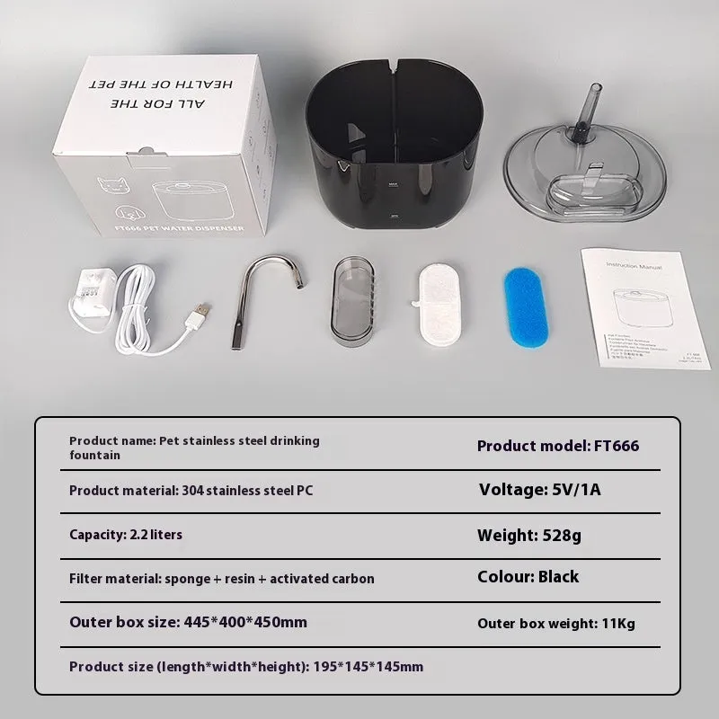 Pet Water Dispenser Loop Filter Smart Cat Water Feeder Alloy Fountain / Dispensador de agua para mascotas, filtro de bucle, alimentador de agua inteligente para gatos, fuente de aleación