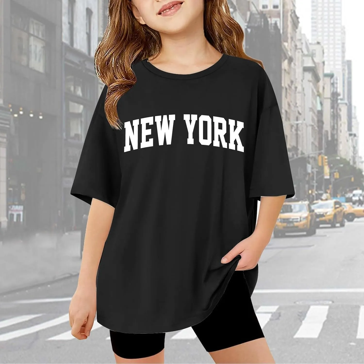 Preppy Tops for Kids Girls 2025 Summer Trendy Letter Print Crewneck Short Sleeve T-Shirts Girls Athletic Tees 3-14Y