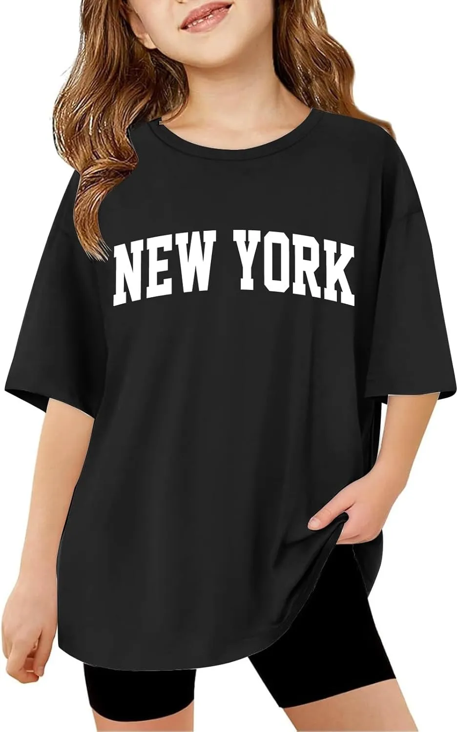 Preppy Tops for Kids Girls 2025 Summer Trendy Letter Print Crewneck Short Sleeve T-Shirts Girls Athletic Tees 3-14Y