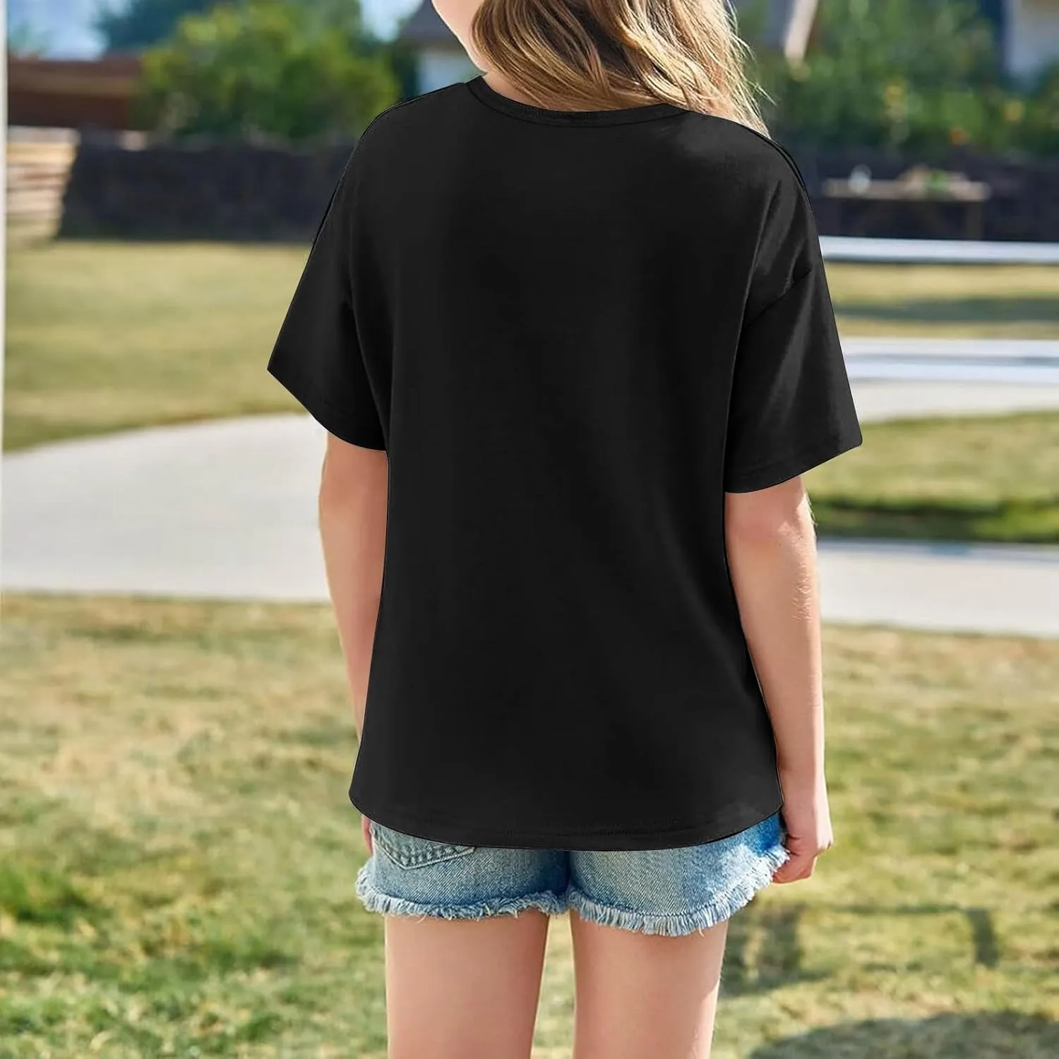 Preppy Tops for Kids Girls 2025 Summer Trendy Letter Print Crewneck Short Sleeve T-Shirts Girls Athletic Tees 3-14Y