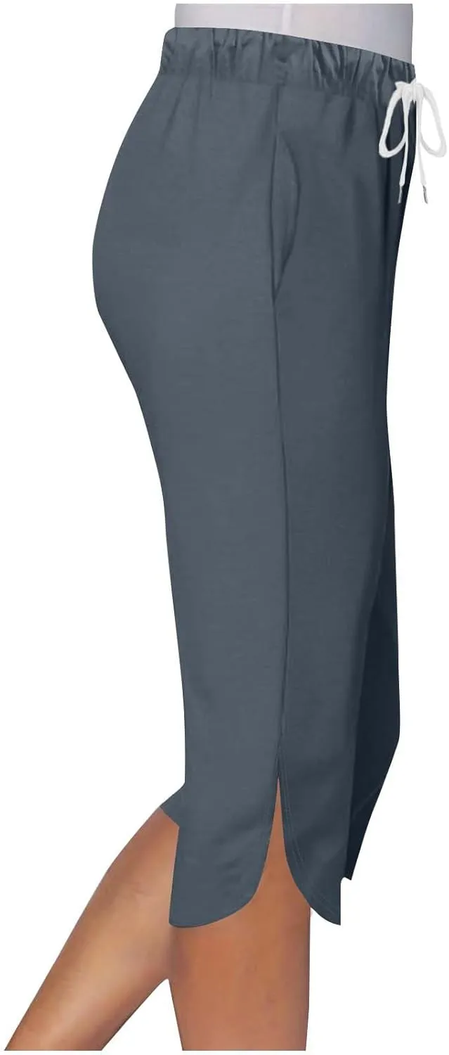 Pull On Capris for Women Dressy Casual Stretch Lightweight Elastic High Waist Lounge Slit Side Capri Pants 2025 Summer