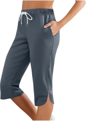 Pull On Capris for Women Dressy Casual Stretch Lightweight Elastic High Waist Lounge Slit Side Capri Pants 2025 Summer