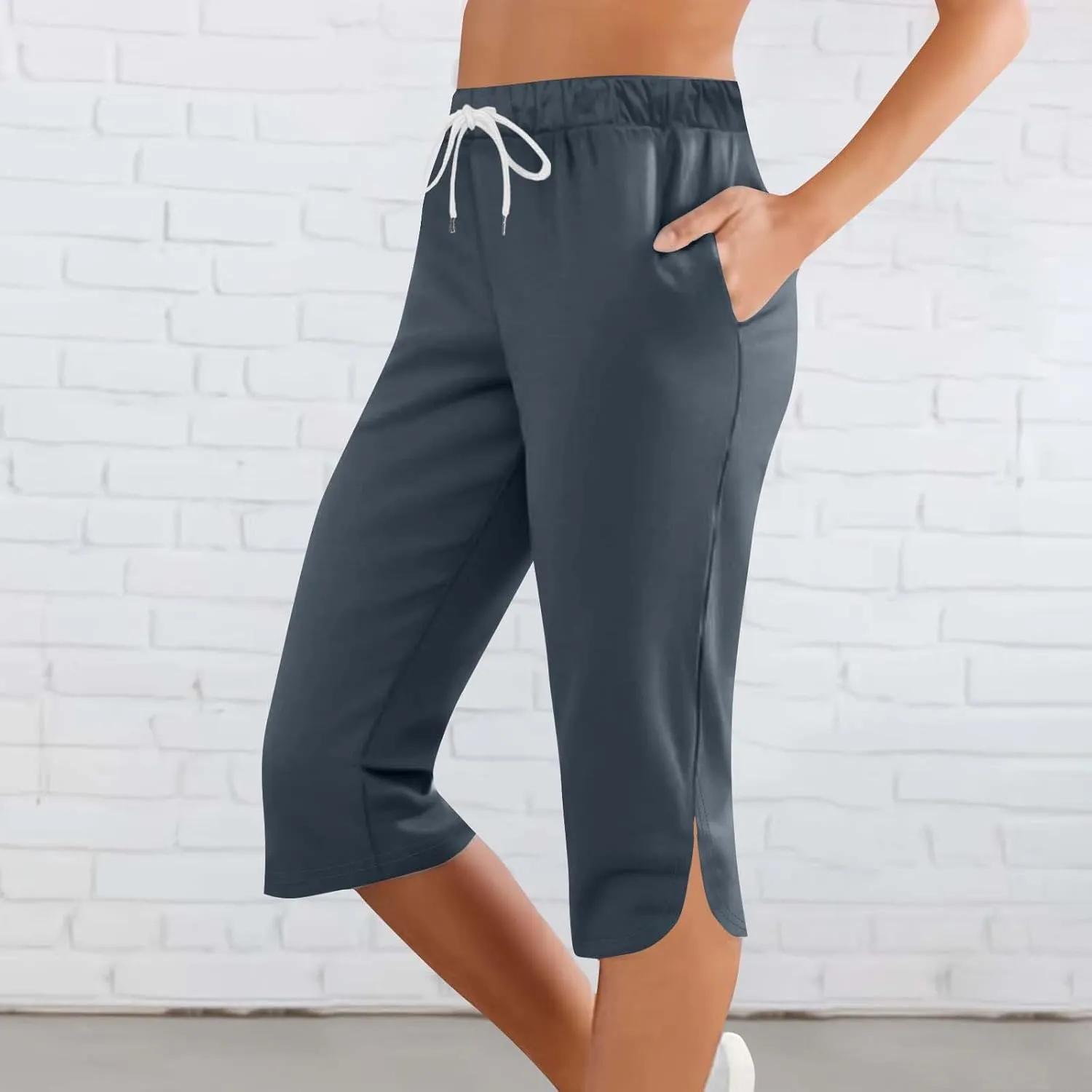 Pull On Capris for Women Dressy Casual Stretch Lightweight Elastic High Waist Lounge Slit Side Capri Pants 2025 Summer