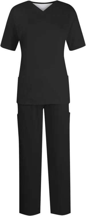 Scrubs for Women Set Nursing Uniforms Set V-Neck Scrub Tops with Pockets & Cargo Pant Top & Tapered Leg Jogger Pants
