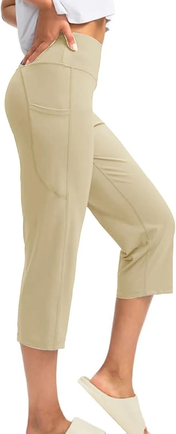SMIDOW Capri Yoga Pants for Women Dressy Casual Soft High Waisted Tummy Control Leggings with Pockets Workout Gym Outfits
