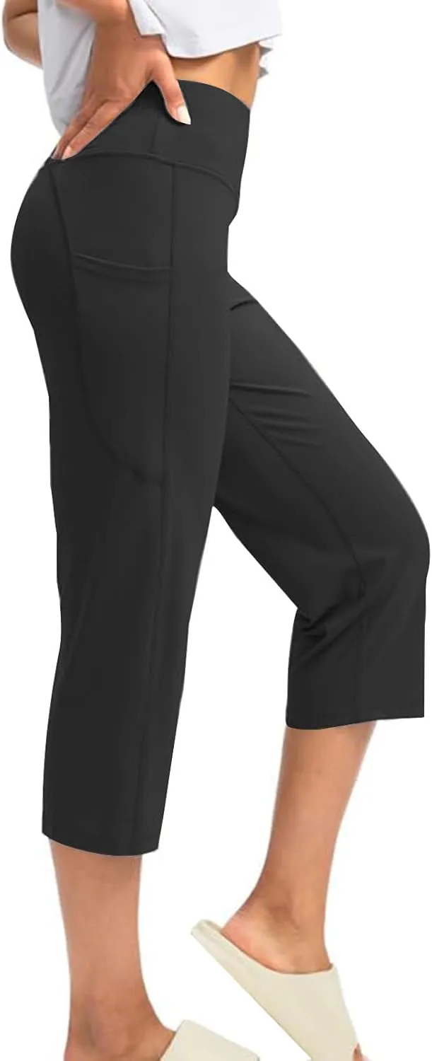 SMIDOW Capri Yoga Pants for Women Dressy Casual Soft High Waisted Tummy Control Leggings with Pockets Workout Gym Outfits