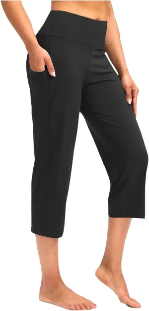 SMIDOW Capri Yoga Pants for Women Dressy Casual Soft High Waisted Tummy Control Leggings with Pockets Workout Gym Outfits