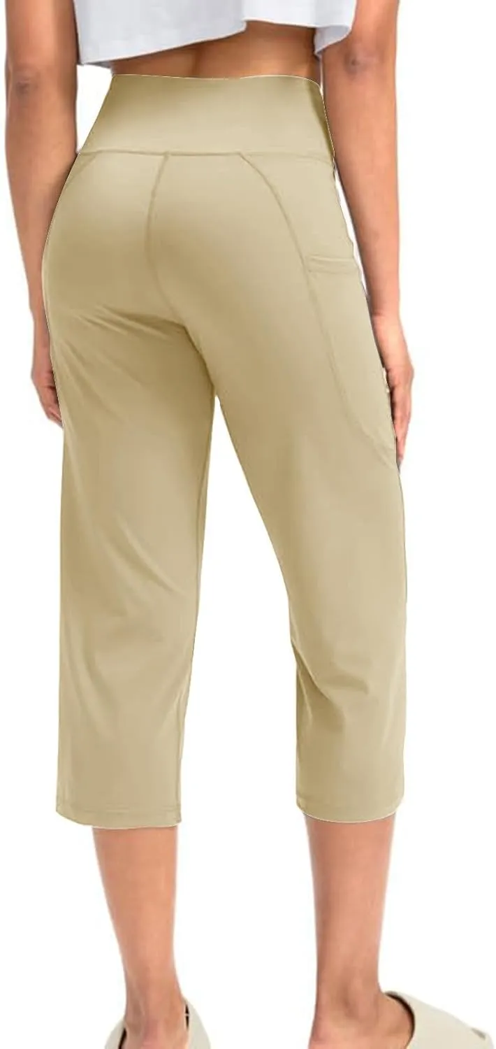 SMIDOW Capri Yoga Pants for Women Dressy Casual Soft High Waisted Tummy Control Leggings with Pockets Workout Gym Outfits