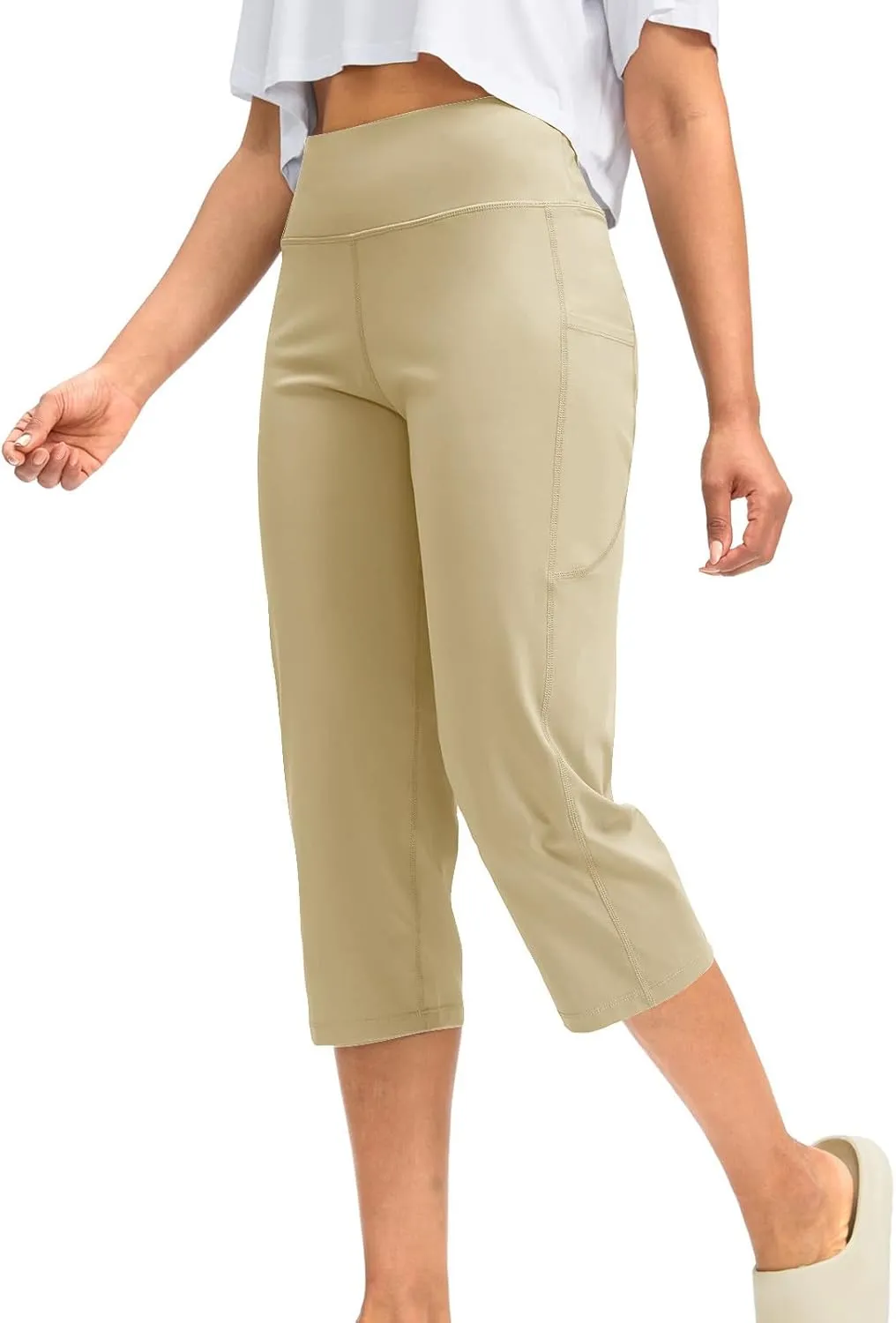 SMIDOW Capri Yoga Pants for Women Dressy Casual Soft High Waisted Tummy Control Leggings with Pockets Workout Gym Outfits