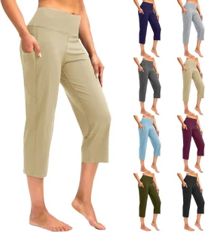 SMIDOW Capri Yoga Pants for Women Dressy Casual Soft High Waisted Tummy Control Leggings with Pockets Workout Gym Outfits