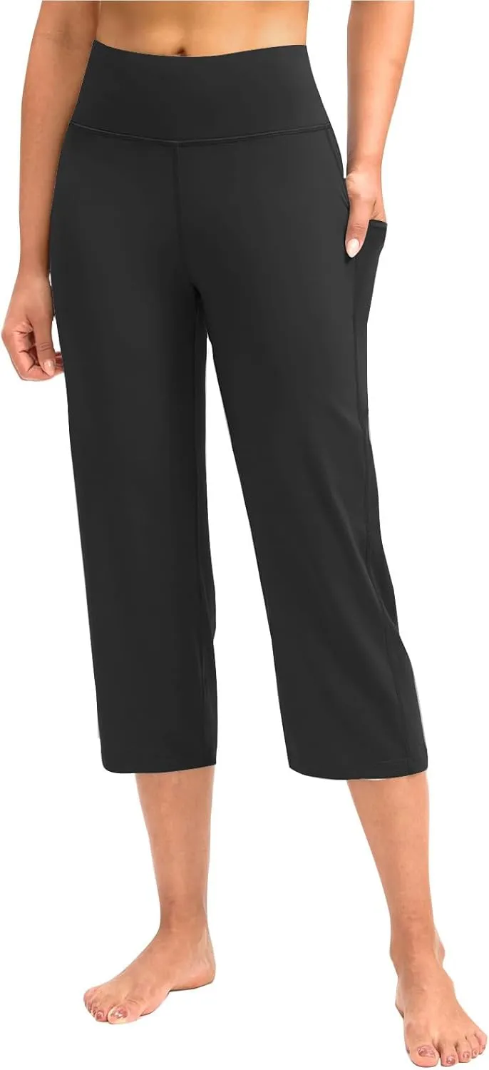 SMIDOW Capri Yoga Pants for Women Dressy Casual Soft High Waisted Tummy Control Leggings with Pockets Workout Gym Outfits