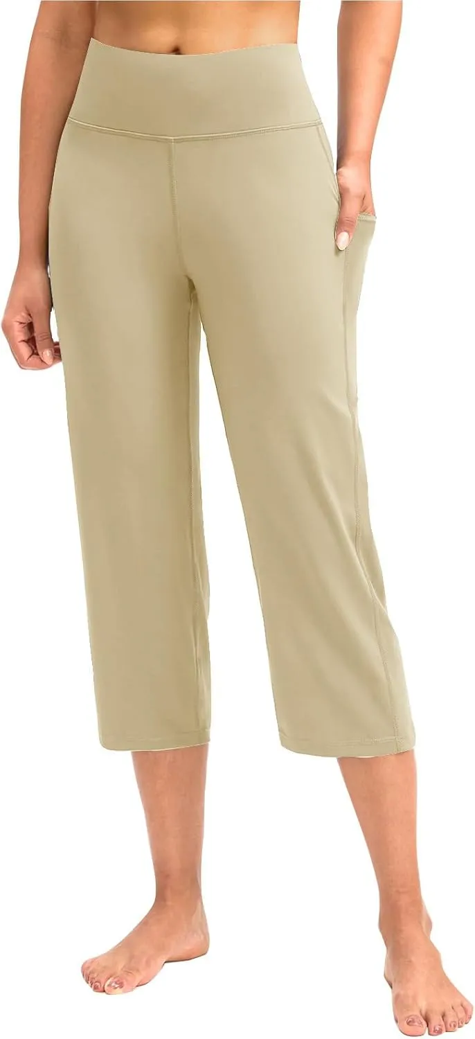 SMIDOW Capri Yoga Pants for Women Dressy Casual Soft High Waisted Tummy Control Leggings with Pockets Workout Gym Outfits