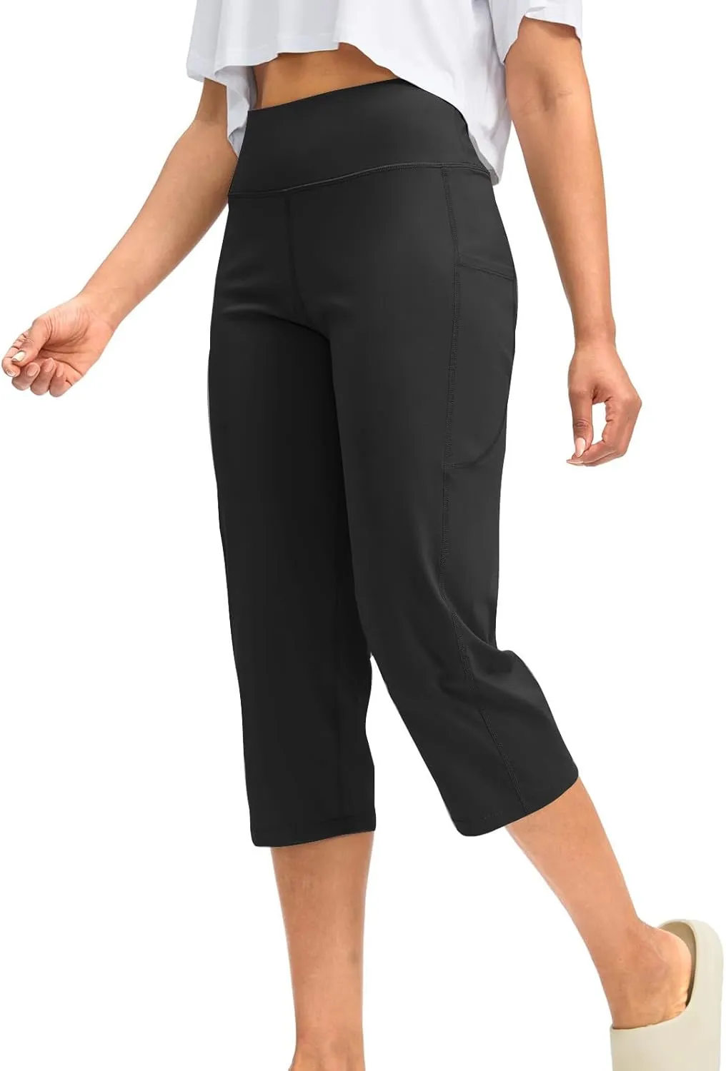 SMIDOW Capri Yoga Pants for Women Dressy Casual Soft High Waisted Tummy Control Leggings with Pockets Workout Gym Outfits
