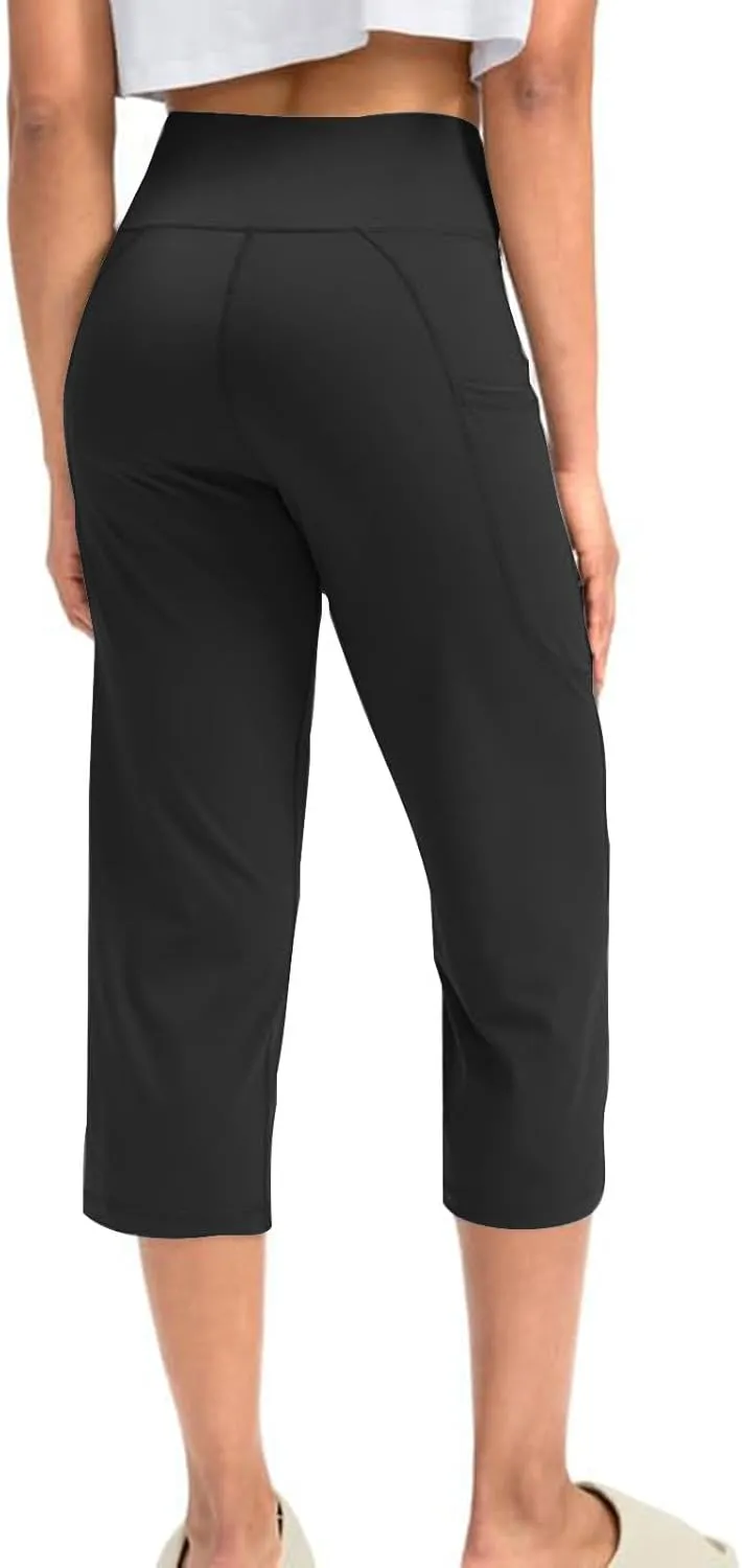 SMIDOW Capri Yoga Pants for Women Dressy Casual Soft High Waisted Tummy Control Leggings with Pockets Workout Gym Outfits