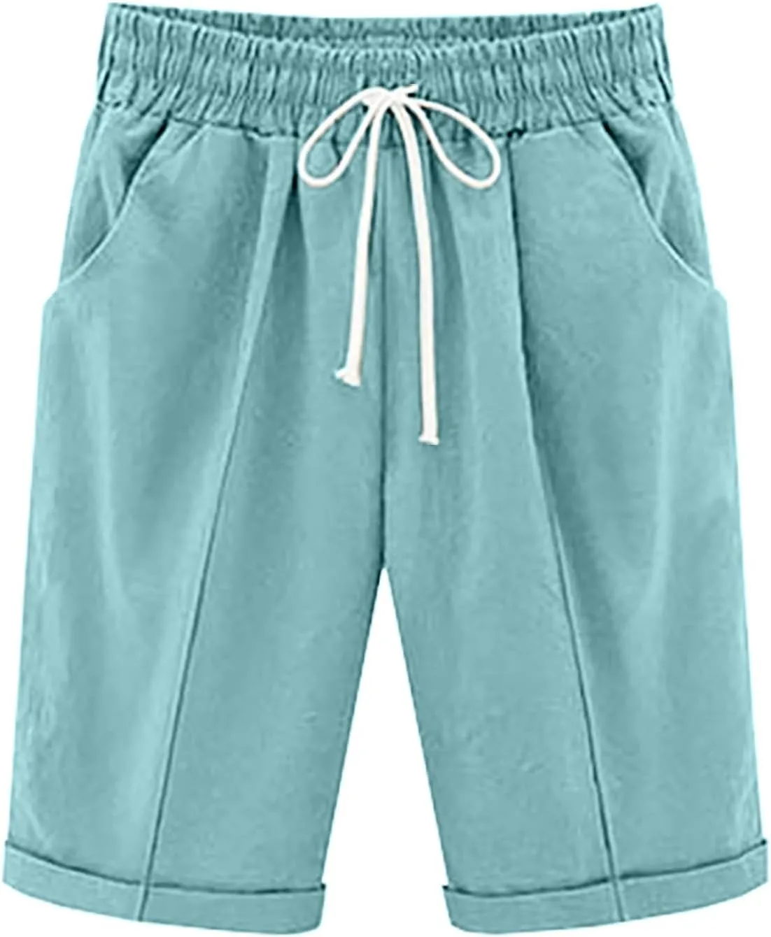 Straight Leg Shorts for Women Cotton Linen Drawstring Elastic Waist Short Pants Casual Leisure Comfy Bermuda Shorts