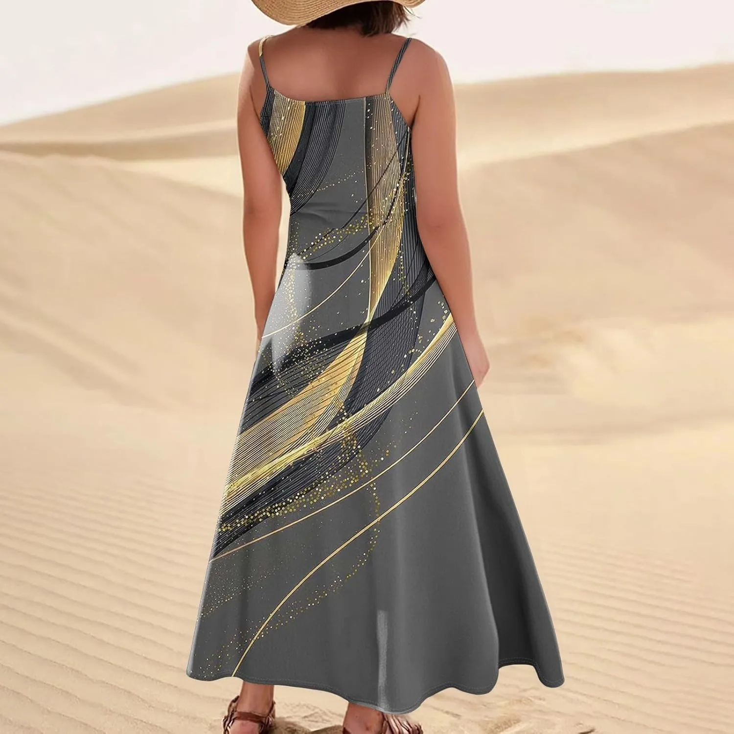 Summer Dresses for Women 2025 Trendy Floral Spaghetti Strap Maxi Sundresses Tropical Paisley Sleeveless Dress with Pockets