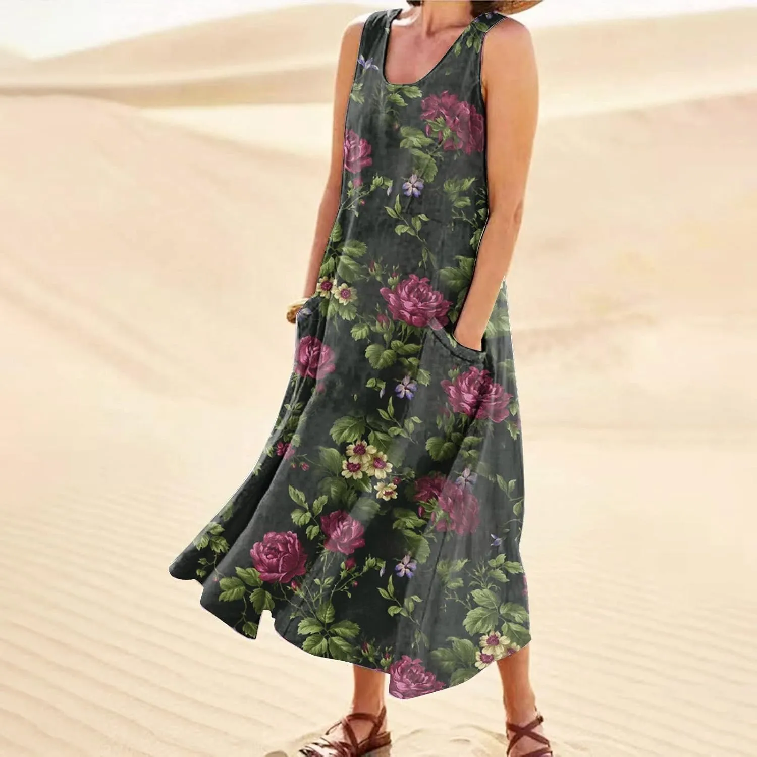 Summer Linen Dresses for Women 2025 Trendy Sleeveless Beach Vacation Travel Dress Casual Maxi Sun Dresses