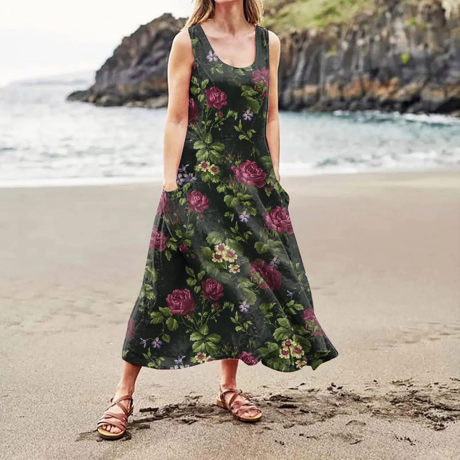 Summer Linen Dresses for Women 2025 Trendy Sleeveless Beach Vacation Travel Dress Casual Maxi Sun Dresses