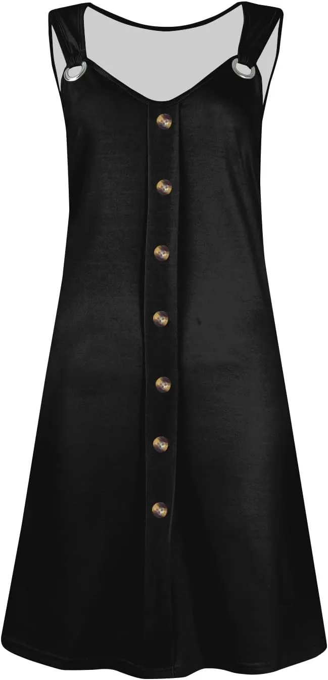 Sundresses for Women 2025 Summer Solid Button Down Sleeveless Midi Dress Loose Vacation Beach Swimsuit Coverups