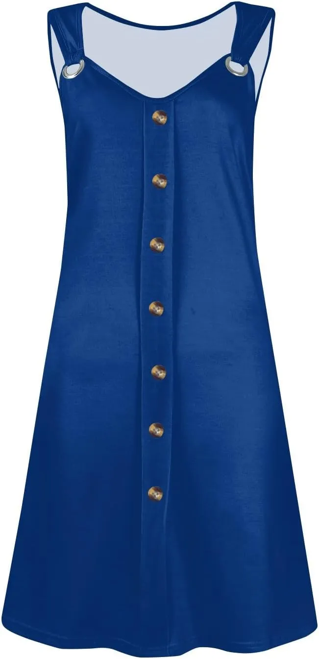 Sundresses for Women 2025 Summer Solid Button Down Sleeveless Midi Dress Loose Vacation Beach Swimsuit Coverups