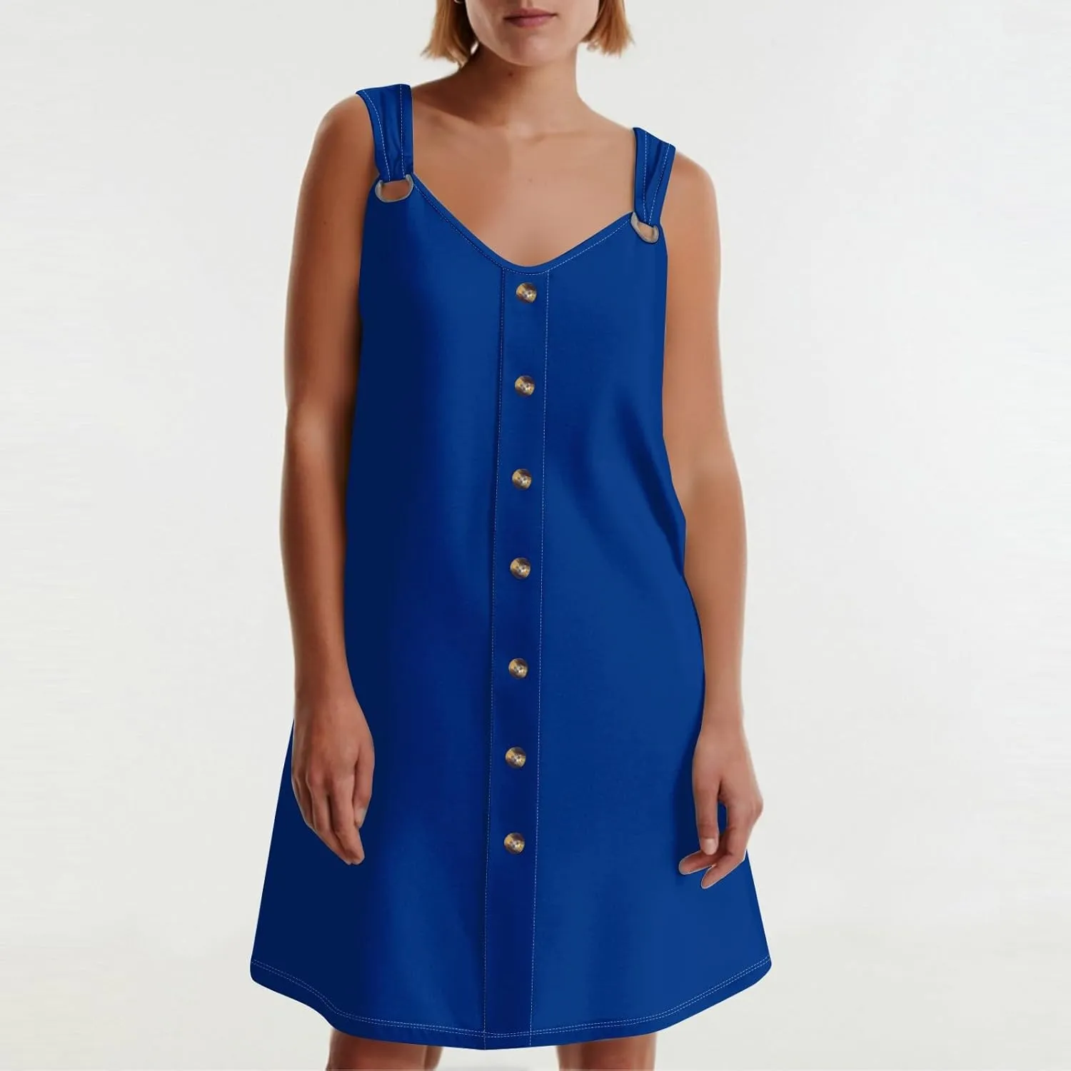 Sundresses for Women 2025 Summer Solid Button Down Sleeveless Midi Dress Loose Vacation Beach Swimsuit Coverups