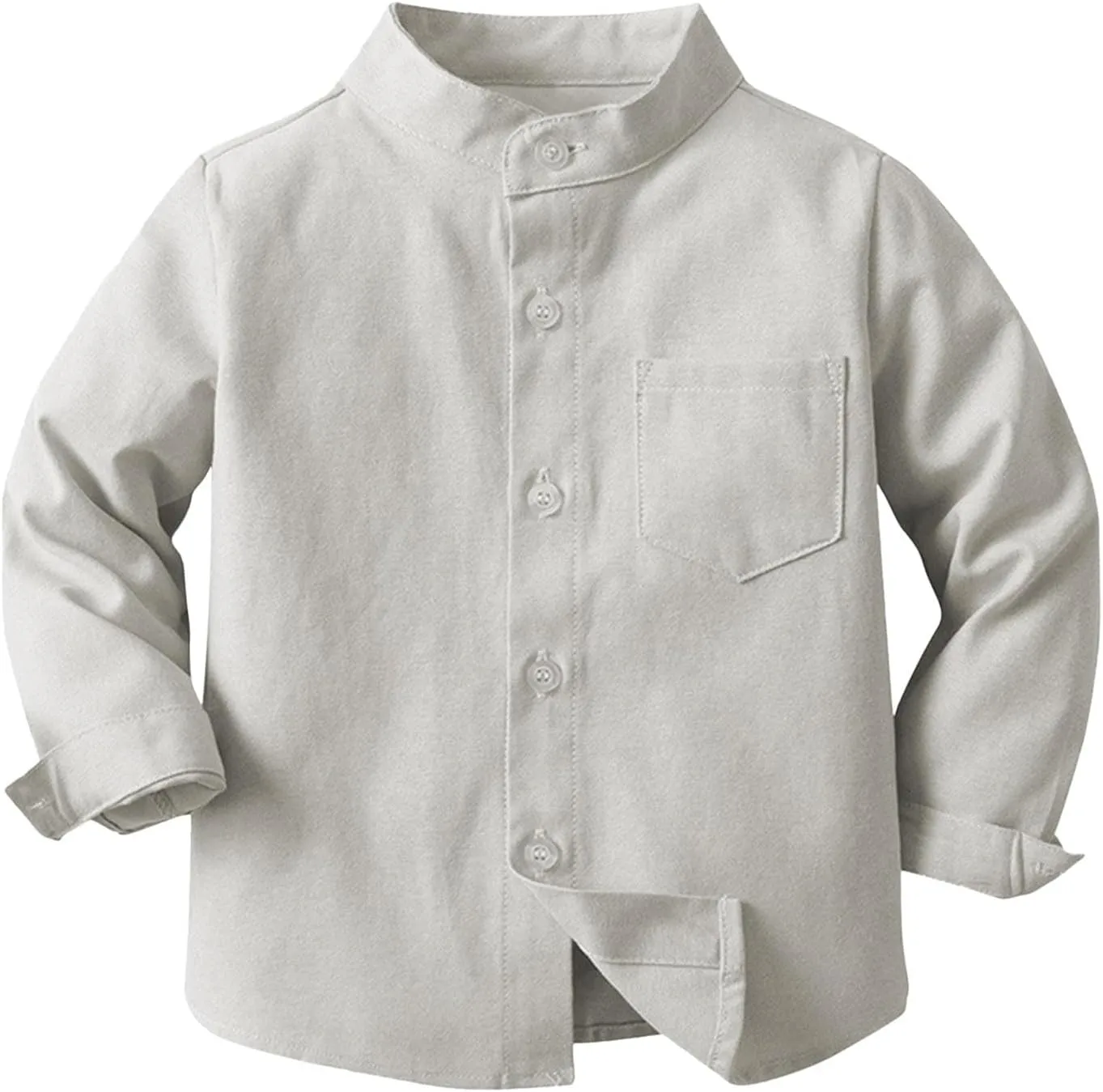 Toddler Kids Boys Mandarin Collar Woven Button Down Long Sleeve Linen Cotton Dress Shirt Solid Henle Shirt