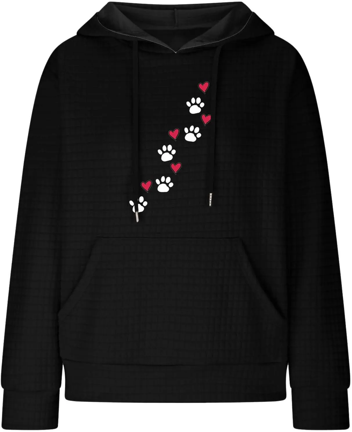 Waffle Hoodies for Women Cute Dog Paw Heart Print Hooded Sweatshirts Dog Lover Winter Casual Pocket Drawstring Pullover Tops