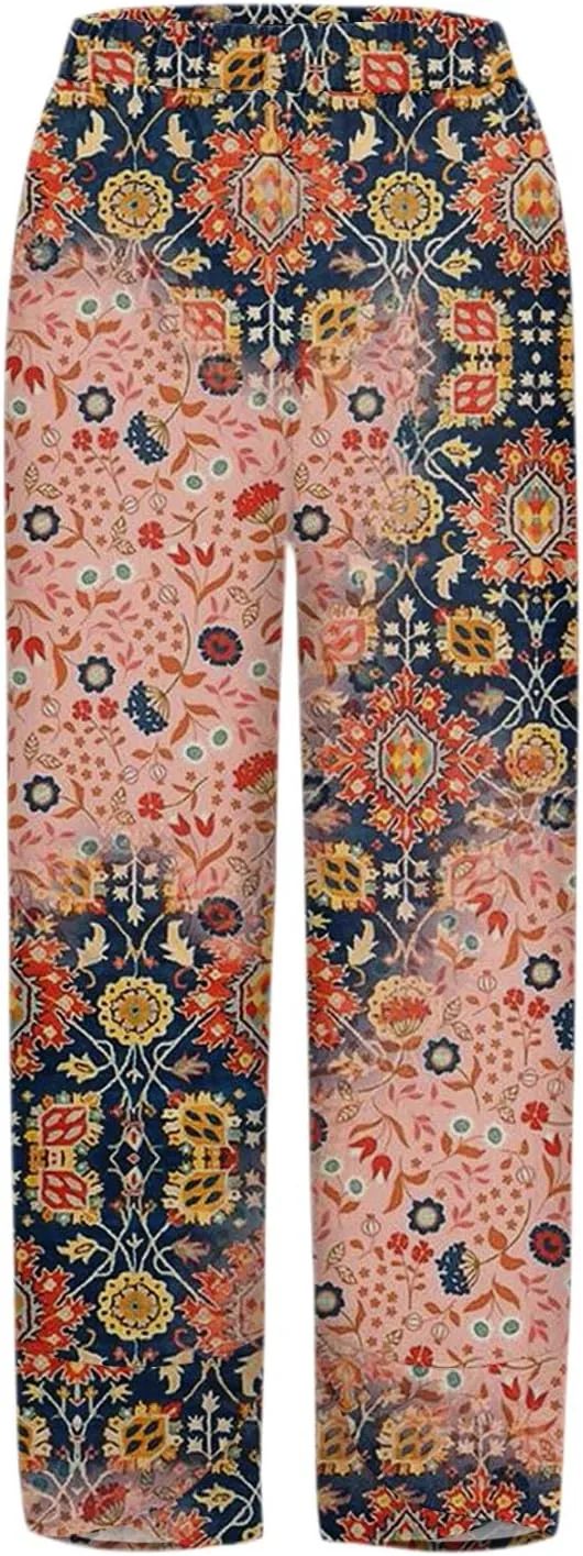 Wide Leg Linen Pants for Women Cropped Summer Palazzo Pant Casual Ankle Length Beach Vacation Trousers with Pockets