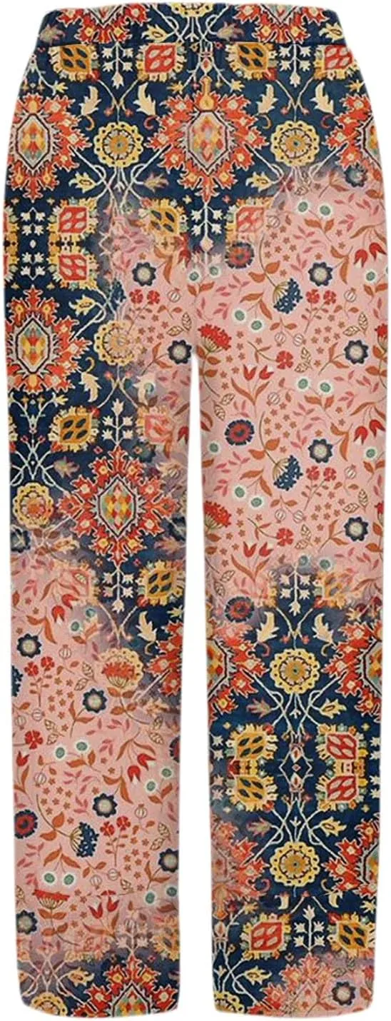 Wide Leg Linen Pants for Women Cropped Summer Palazzo Pant Casual Ankle Length Beach Vacation Trousers with Pockets