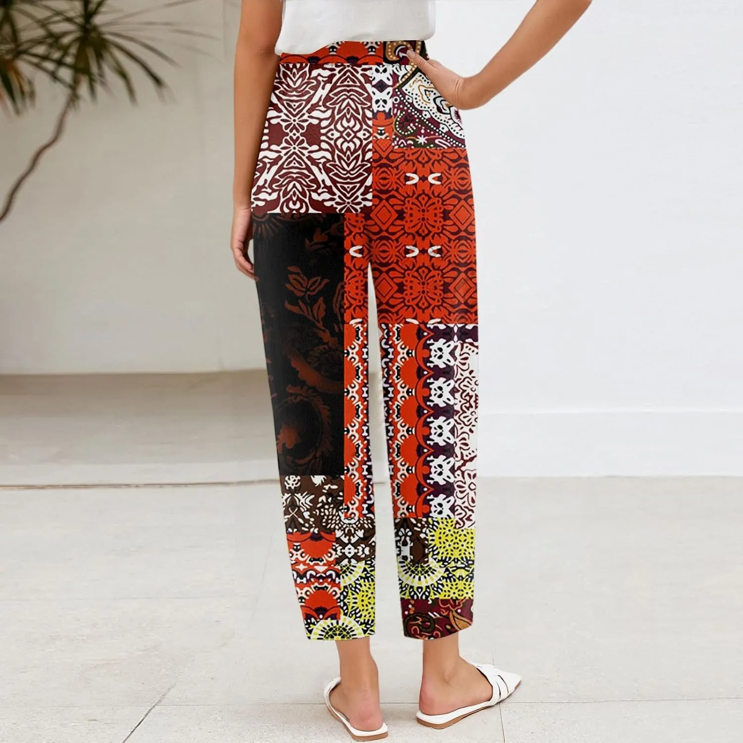 Wide Leg Linen Pants for Women Cropped Summer Palazzo Pant Casual Ankle Length Beach Vacation Trousers with Pockets