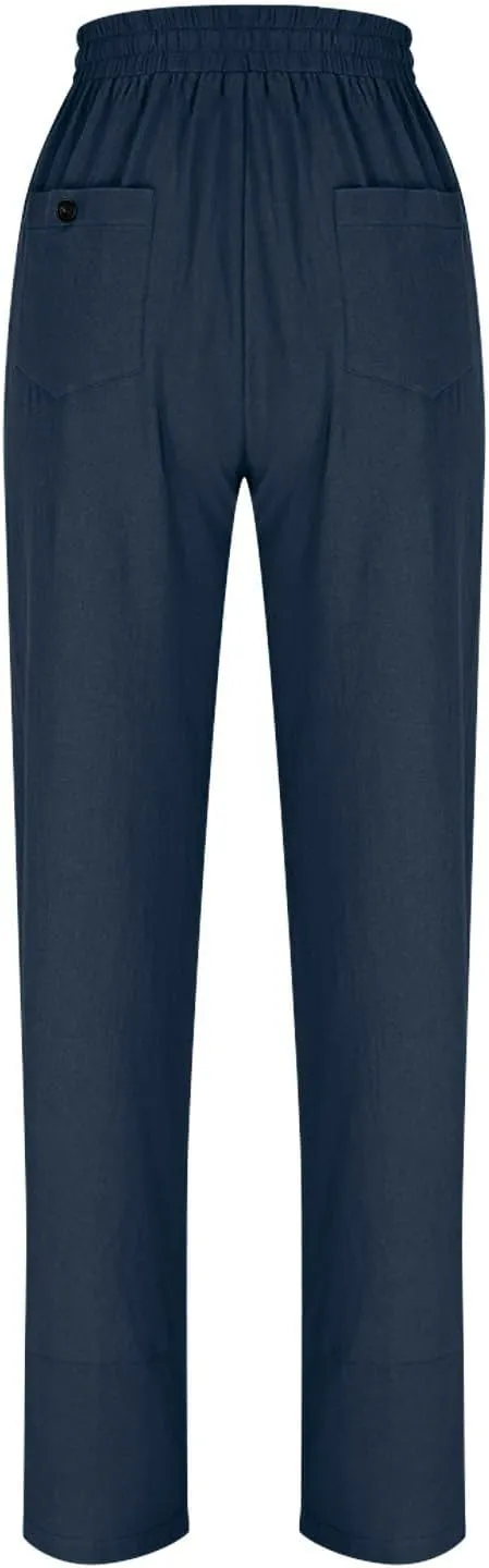 Wide Leg Pants Woman High Waisted Elastic Drawstring Beach Pants Casual Loose Lightweight Solid Trousers with Pockets
