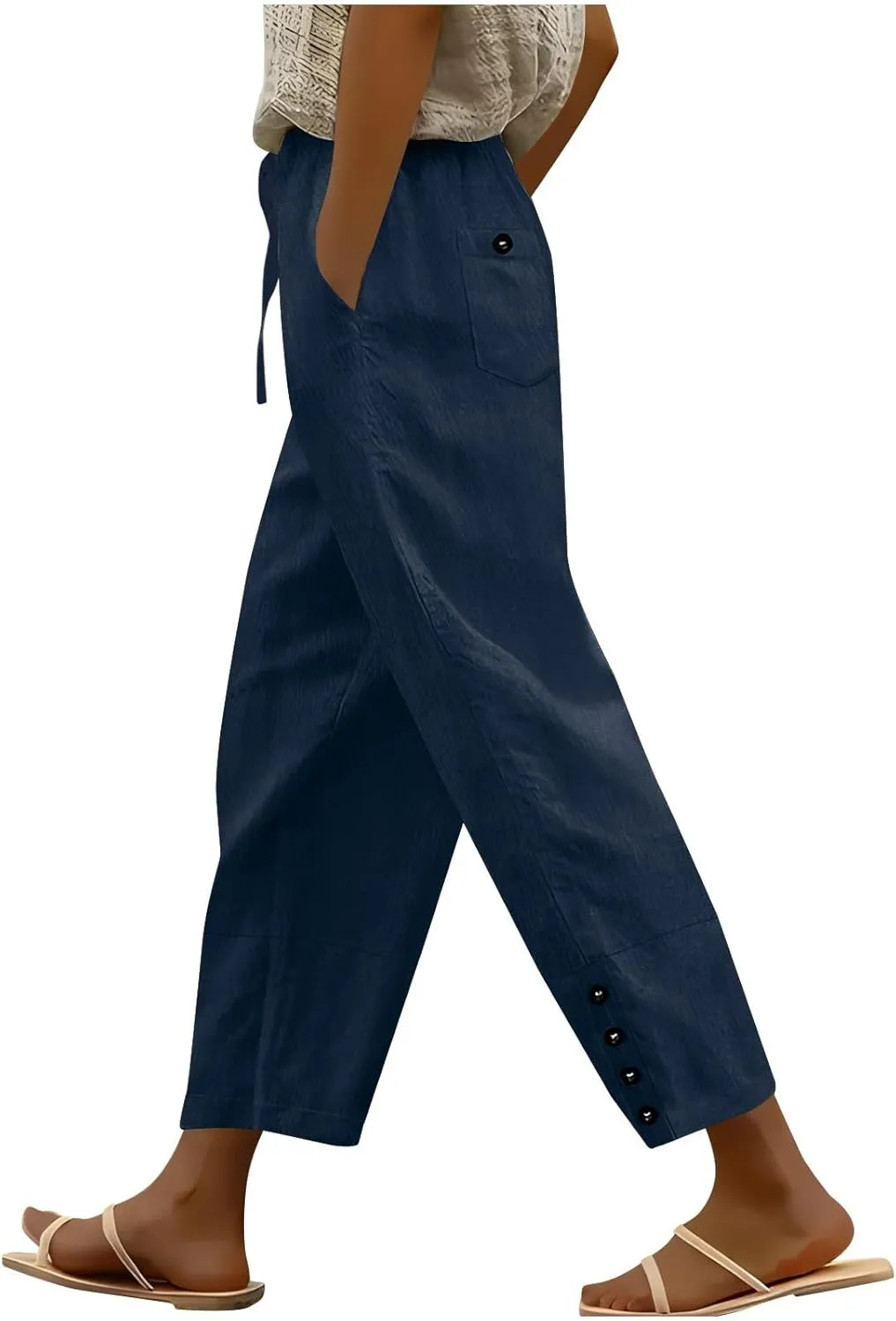 Wide Leg Pants Woman High Waisted Elastic Drawstring Beach Pants Casual Loose Lightweight Solid Trousers with Pockets