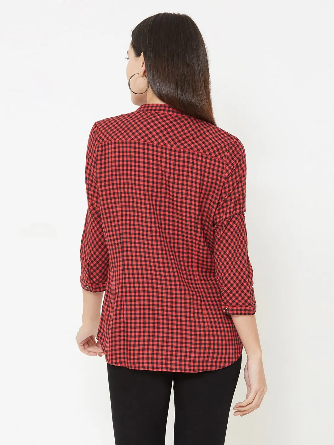 Women Checked With Tie-Up Neckline Top