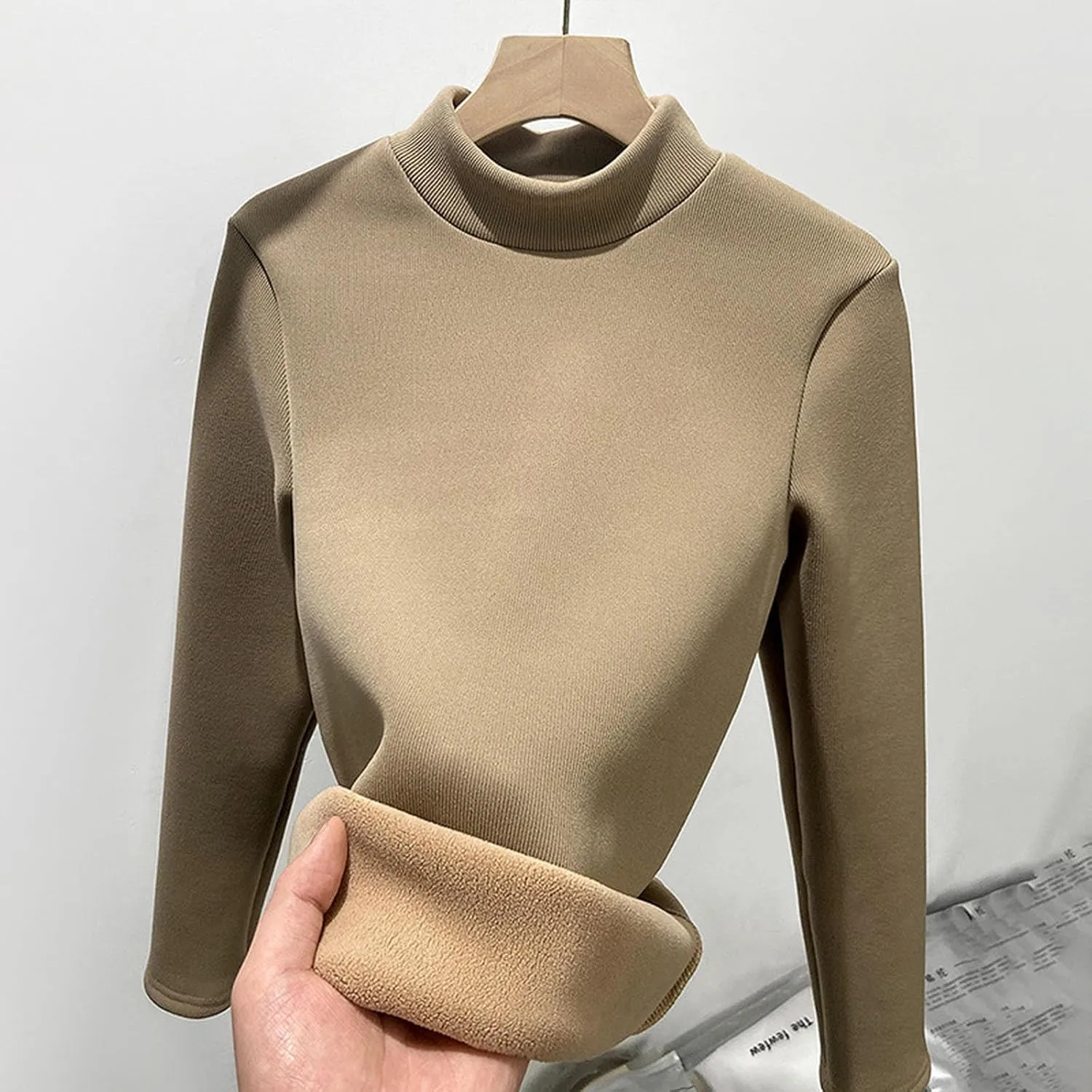 Women Mock TurtleNeck Long Sleeve Shirts Fleece Lined Thermal Baselayer Underwear Tops Slim Fit Solid Tees Shirt