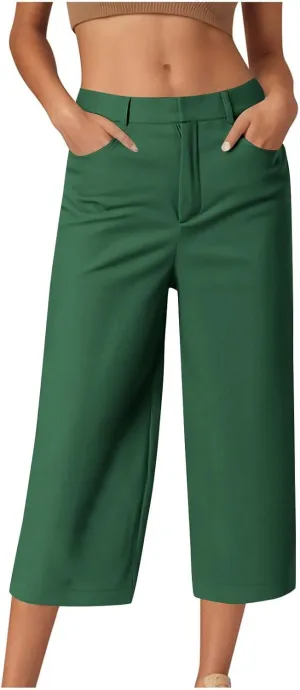 Women Wide Leg Capri Pants Business Casual Stretch Pant Comfy Loose Lounge Cropped Trouser Work Clothes