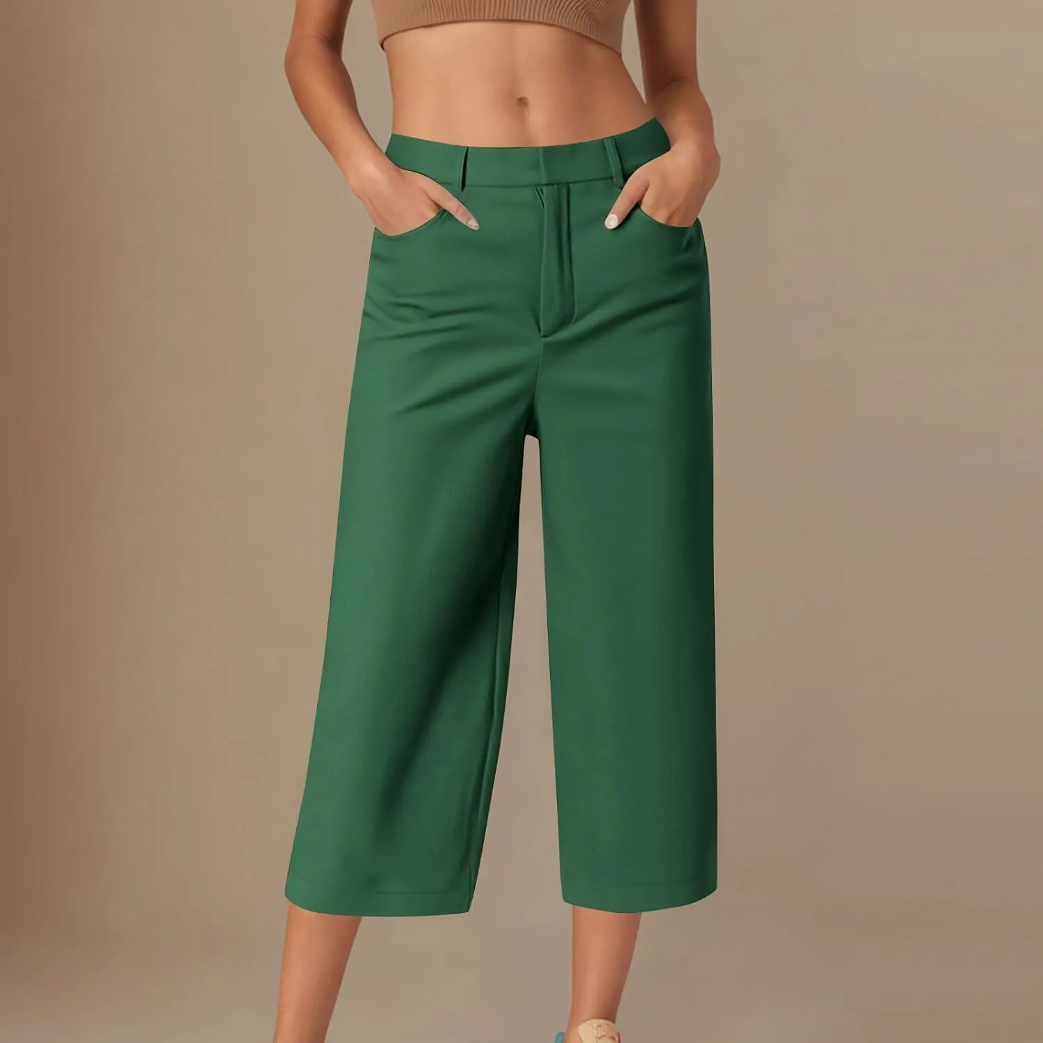 Women Wide Leg Capri Pants Business Casual Stretch Pant Comfy Loose Lounge Cropped Trouser Work Clothes