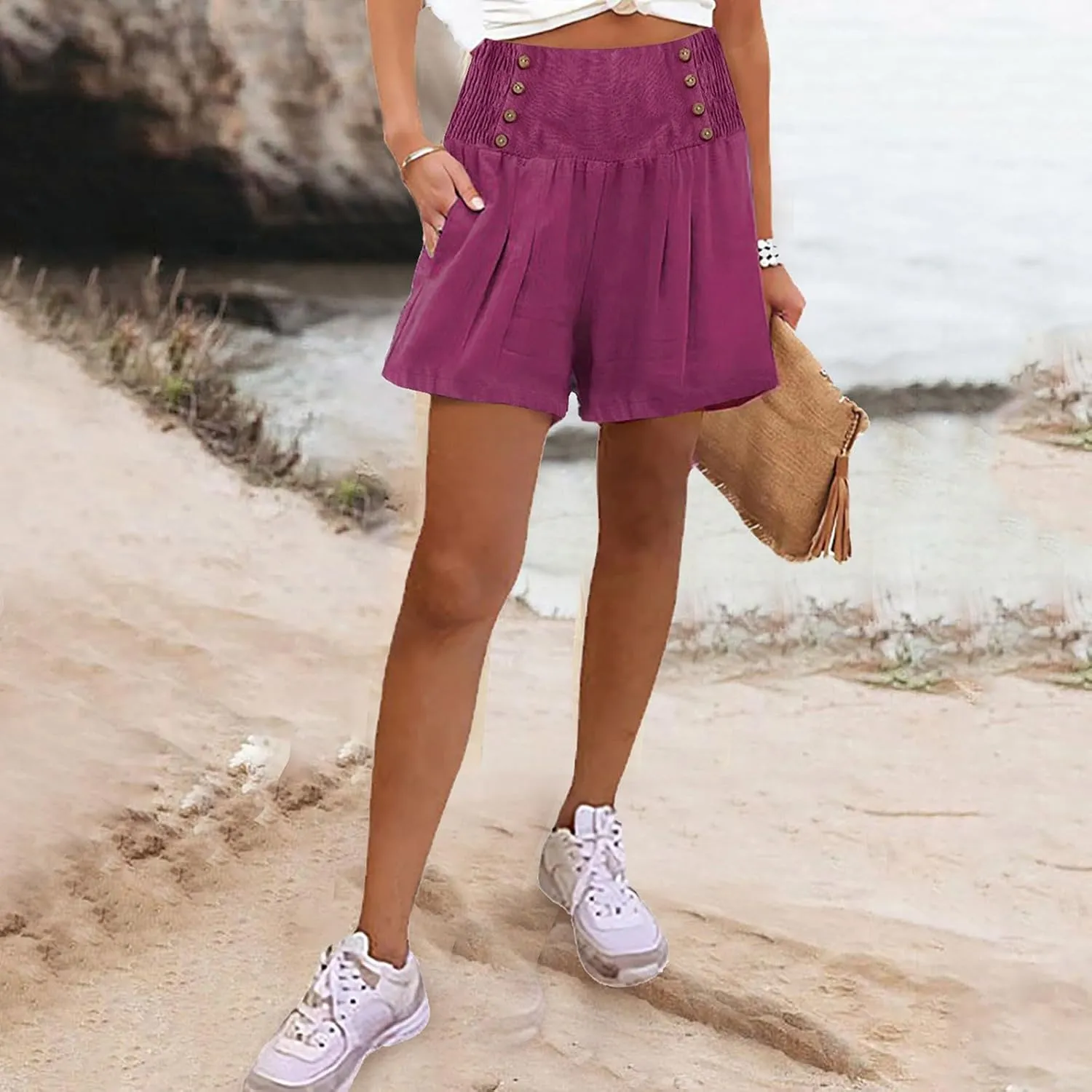 Women's Beach Shorts Smocked High Waisted Summer Shorts Wide Leg Flowy Casual Short Lounge Pants Preppy Clothes