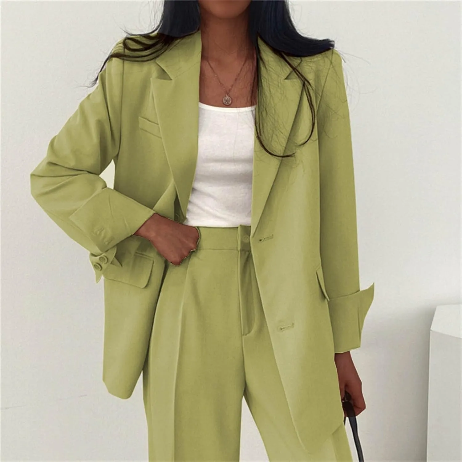 Women's Blazer Jackets Fall Long Sleeve Open Front Button Work Office Suit Jacket with Pockets