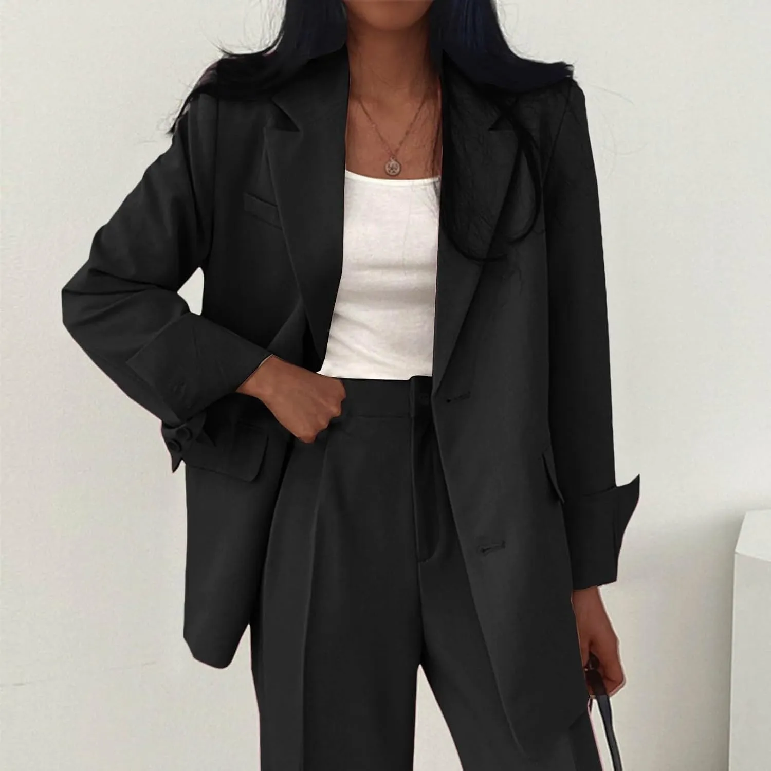 Women's Blazer Jackets Fall Long Sleeve Open Front Button Work Office Suit Jacket with Pockets