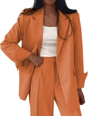 Women's Blazer Jackets Fall Long Sleeve Open Front Button Work Office Suit Jacket with Pockets