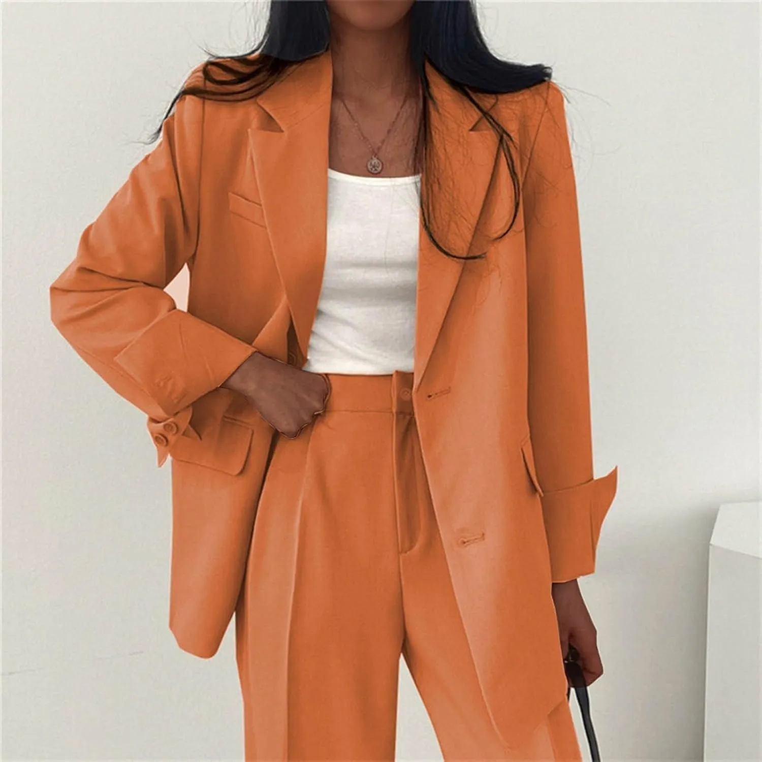 Women's Blazer Jackets Fall Long Sleeve Open Front Button Work Office Suit Jacket with Pockets
