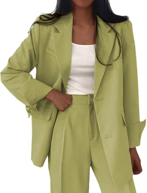 Women's Blazer Jackets Fall Long Sleeve Open Front Button Work Office Suit Jacket with Pockets