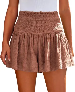 Women's Fashionable Pleated High Waist Shorts Casual Comfy Puff Flowy Hem Shorts Loose Fit Lightweight Daily Travel