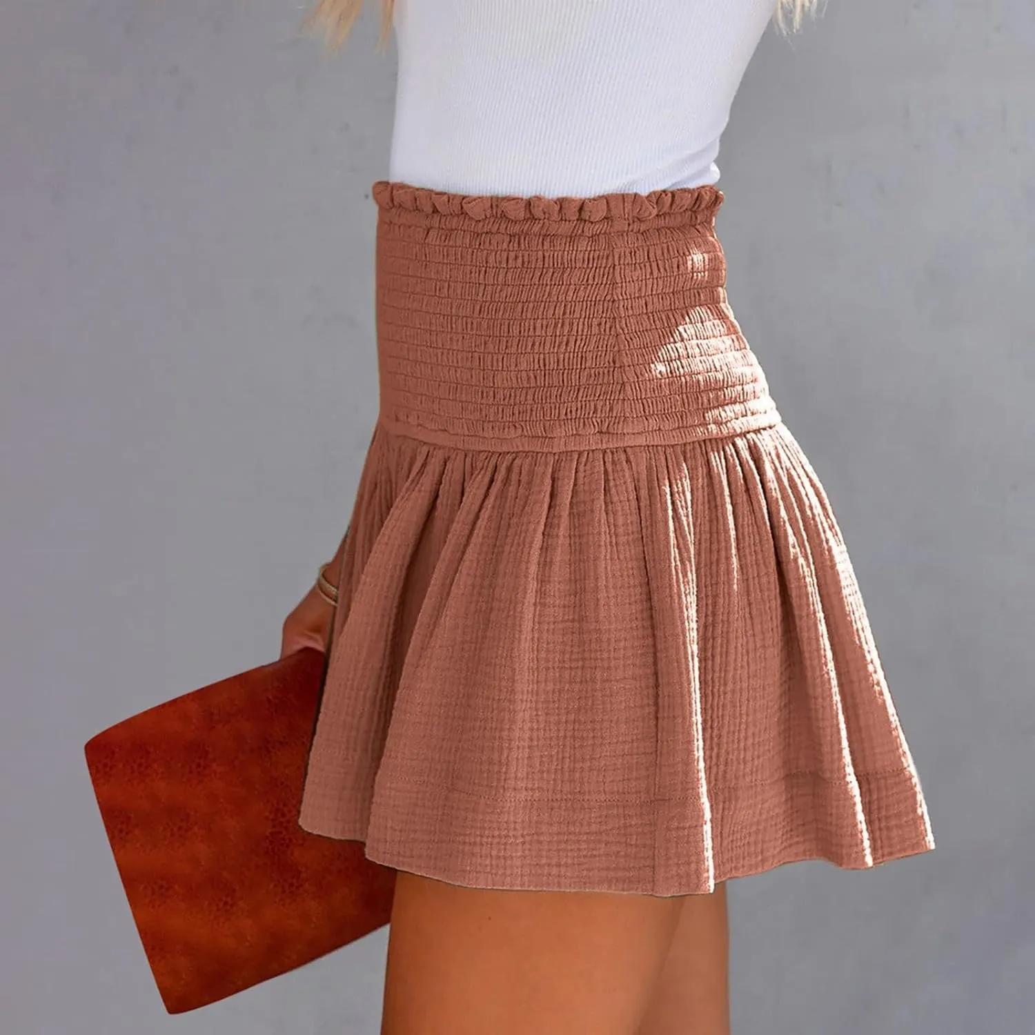 Women's Fashionable Pleated High Waist Shorts Casual Comfy Puff Flowy Hem Shorts Loose Fit Lightweight Daily Travel