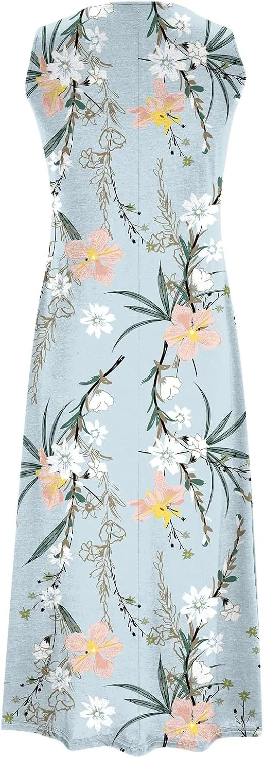 Womens Floral Maxi Dresses 2 Piece Set Sleeveless A Line Summer Beach Wedding Guest Dress with Cardigan 2025 Trendy