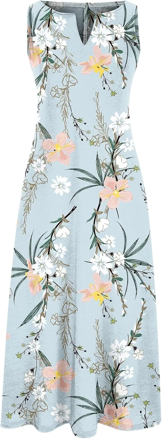 Womens Floral Maxi Dresses 2 Piece Set Sleeveless A Line Summer Beach Wedding Guest Dress with Cardigan 2025 Trendy